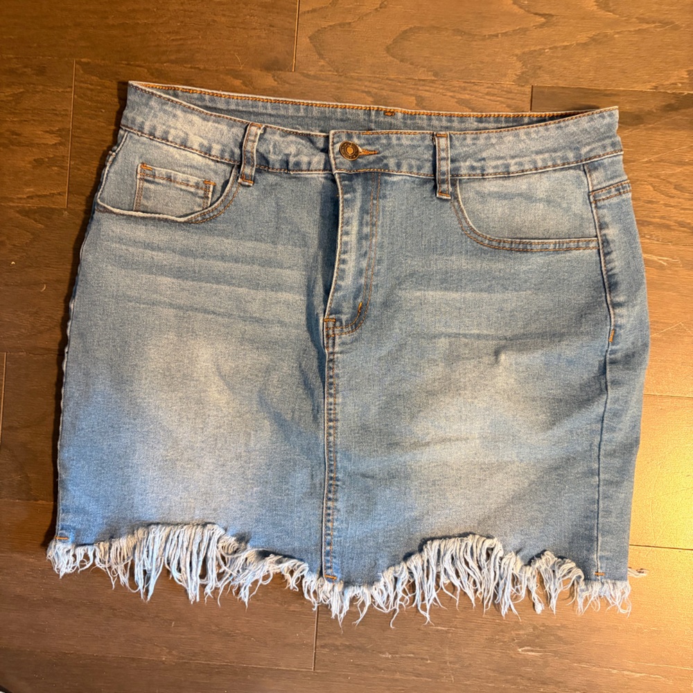 Frayed Denim Mini Skirt